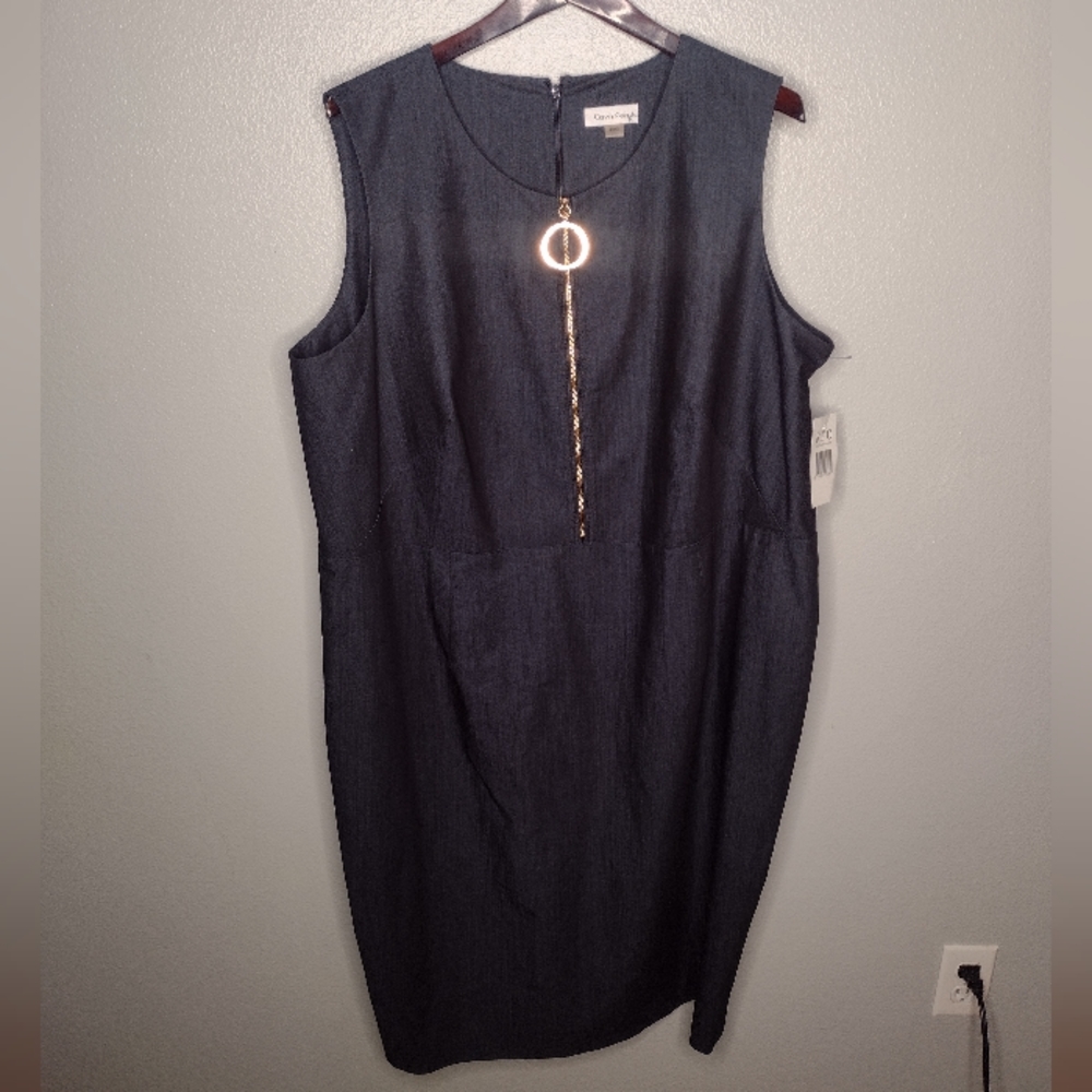 Calvin Klien Women's Sheath Dress 20W Blue Sleeveless Work Wear Career Z